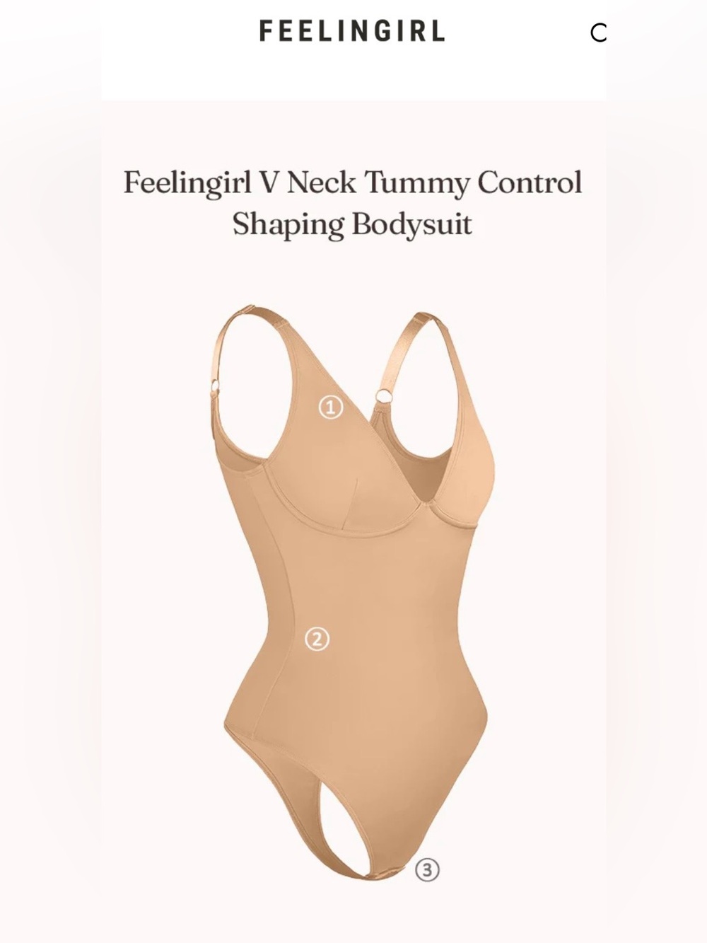 FEELINGIRL DEEP V-NECK TUMMY CONTROL SCULPTING BODYSUIT NWT